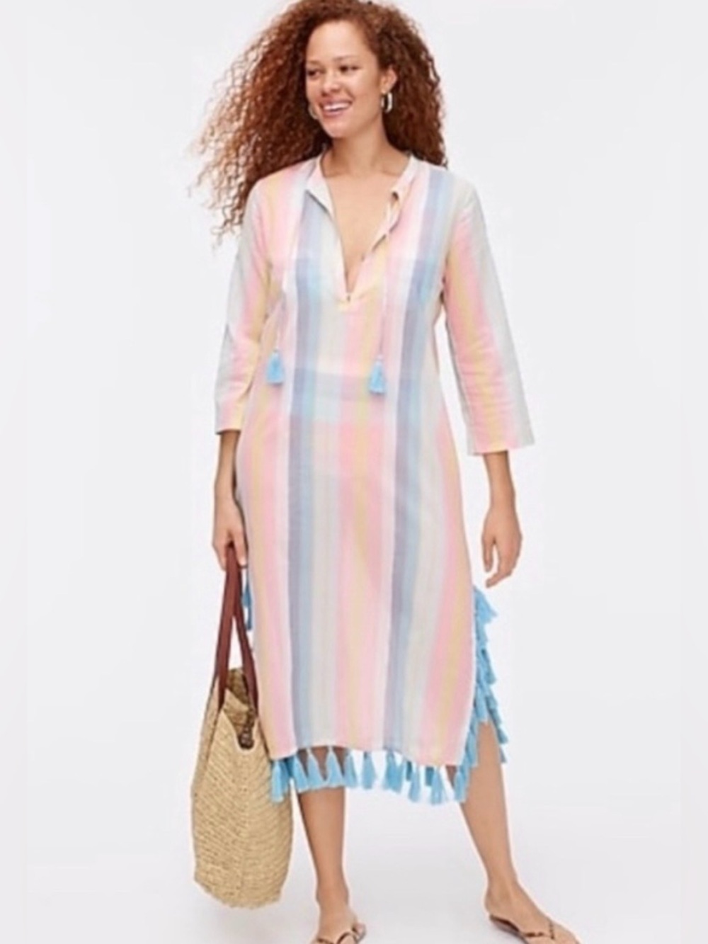 J. Crew Pastel Rainbow Stripe Caftan Coverup